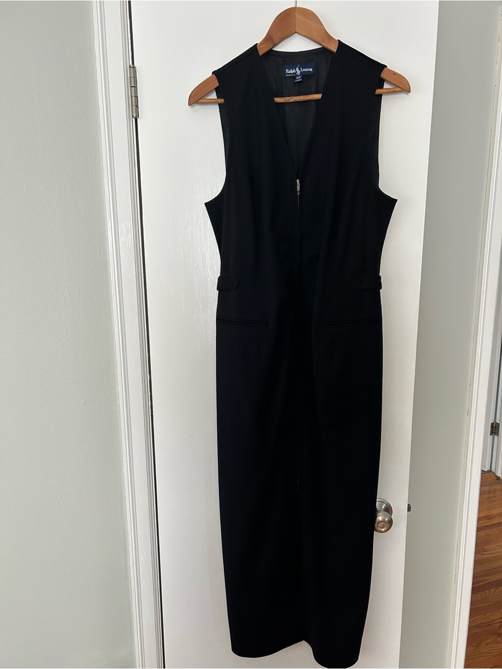 Vintage 90s Ralph Lauren Black Wool Sleeveless Zip Up Dress - Made in US